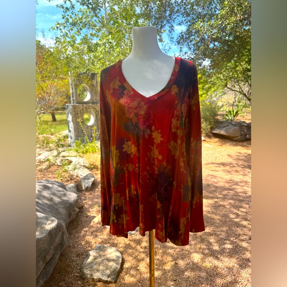 Johnny Was “Embers Floral” Long Sleeve V-neck Top